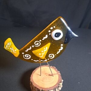 Yellow Glass Bird Figurine Decorative Accent